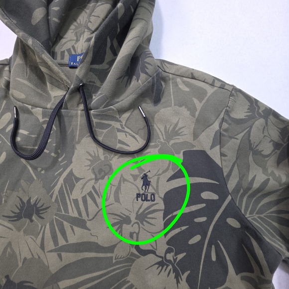 Polo Ralph Lauren Hoodie Mens M Green Camo Hawaiian Print Pullover LIMITED USE - Picture 2 of 9